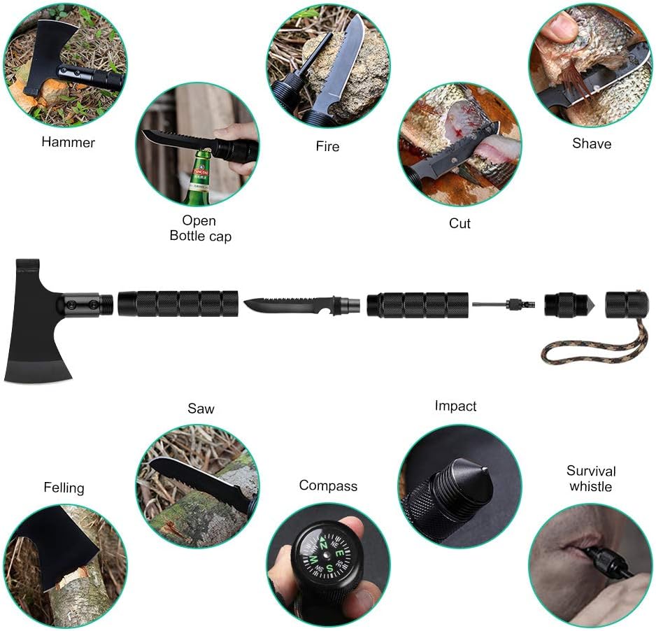 Camping Axe, Folding Survival Hatchet Axe Tactical Axe for Outdoor | Black Camp Axe Tactical Tomahawk Survival Axe