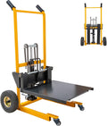 Foldable Hydraulic Material Lift Winch Stacker, 450 Lbs 35.8" Max Lift w/ 9" Wheels 360° Swivel Casters, Pallet Truck