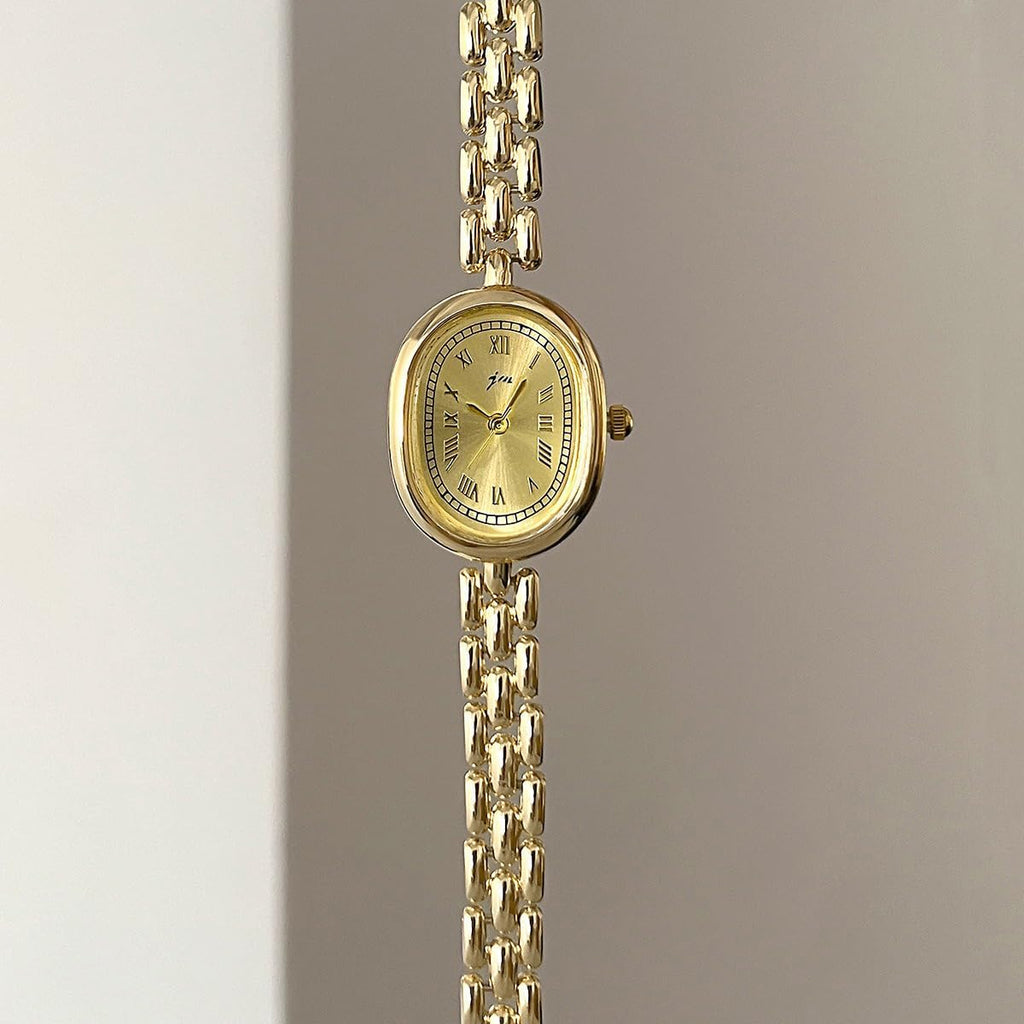 Women’s Bracelet Watch Small Face Oval Quartz Analog Wristwatch (Gold) | with Metal Link Band, Gold & Silver Options