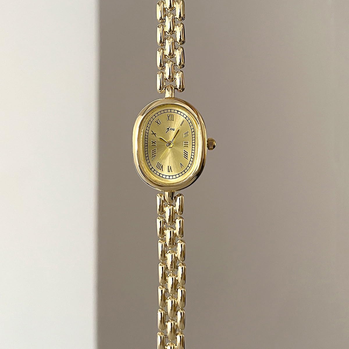 Women’s Bracelet Watch Small Face Oval Quartz Analog Wristwatch (Gold) | with Metal Link Band, Gold & Silver Options