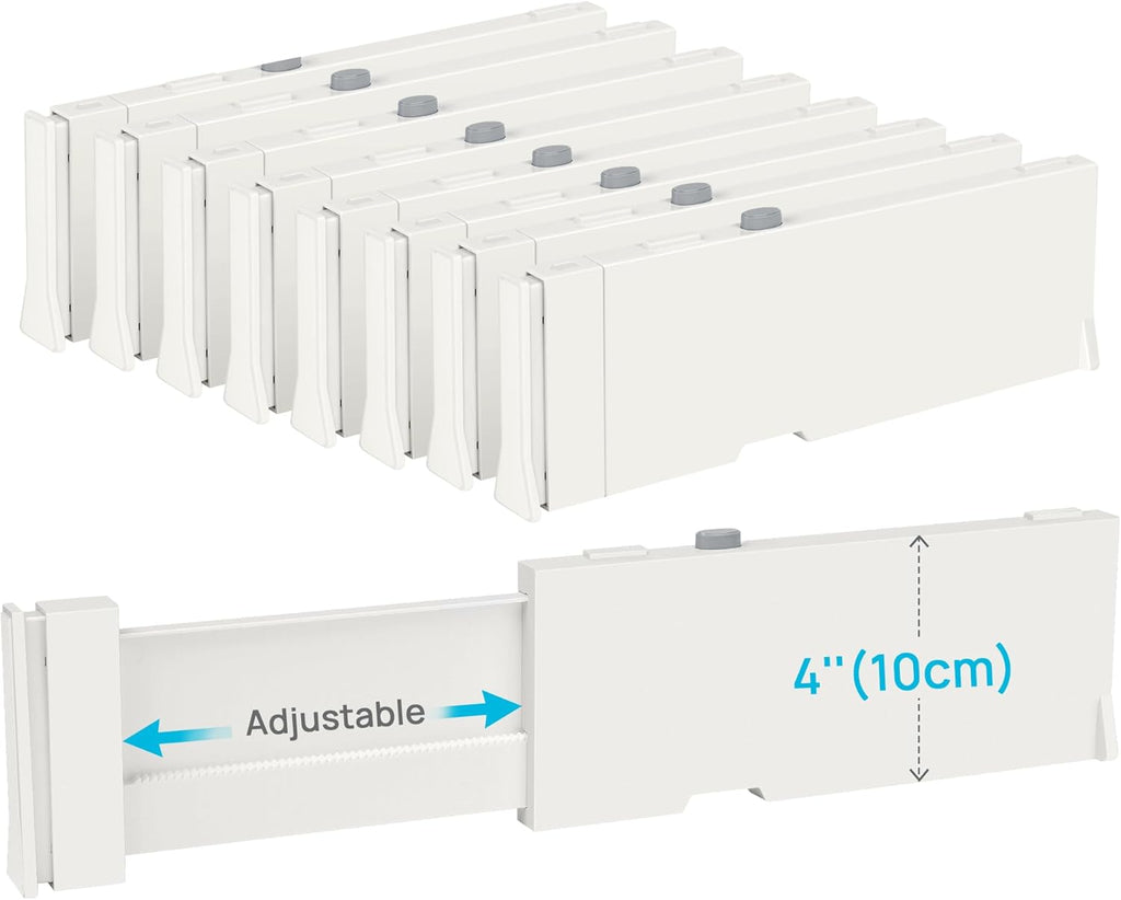 Drawer Dividers for Clothes 8 Pack, Adjustable 4" High Expandable from 11.3"-17" Dresser Drawer Organizer, Plastic