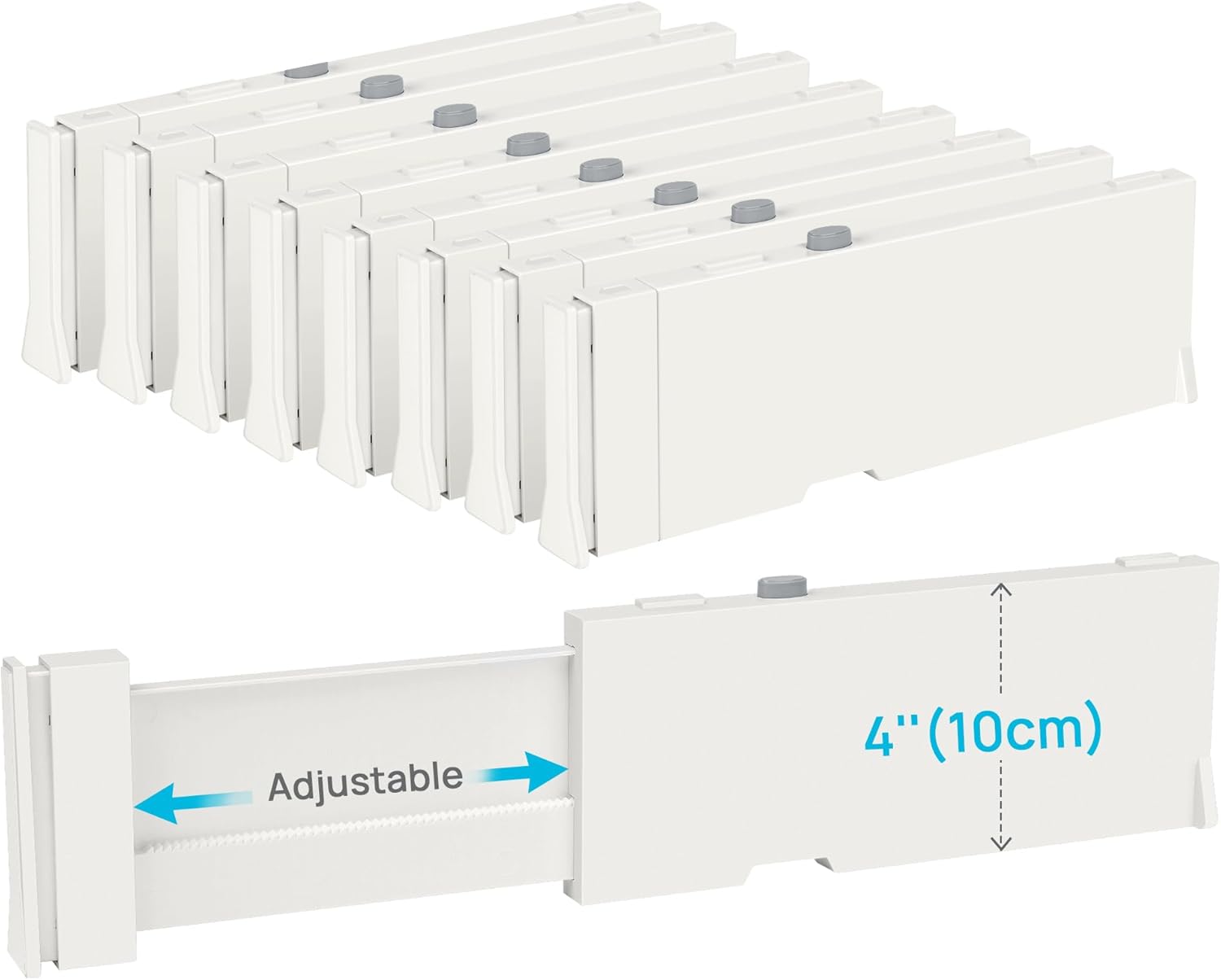 Drawer Dividers for Clothes 8 Pack, Adjustable 4" High Expandable from 11.3"-17" Dresser Drawer Organizer, Plastic