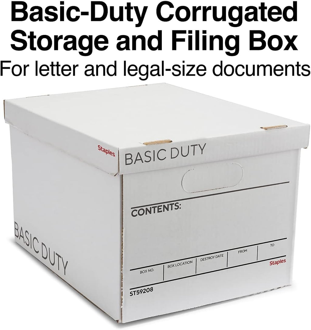 Corrugated File Box Lift Off Lid, Letter/Legal Size, White/Black, 10/Pack