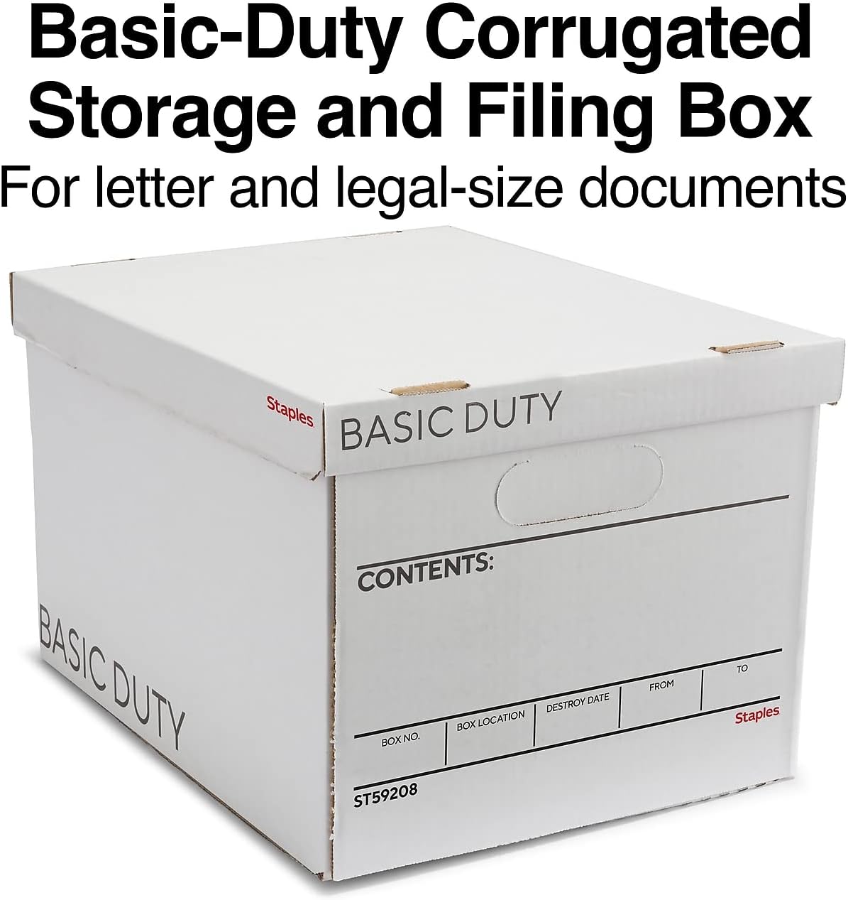 Corrugated File Box Lift Off Lid, Letter/Legal Size, White/Black, 10/Pack