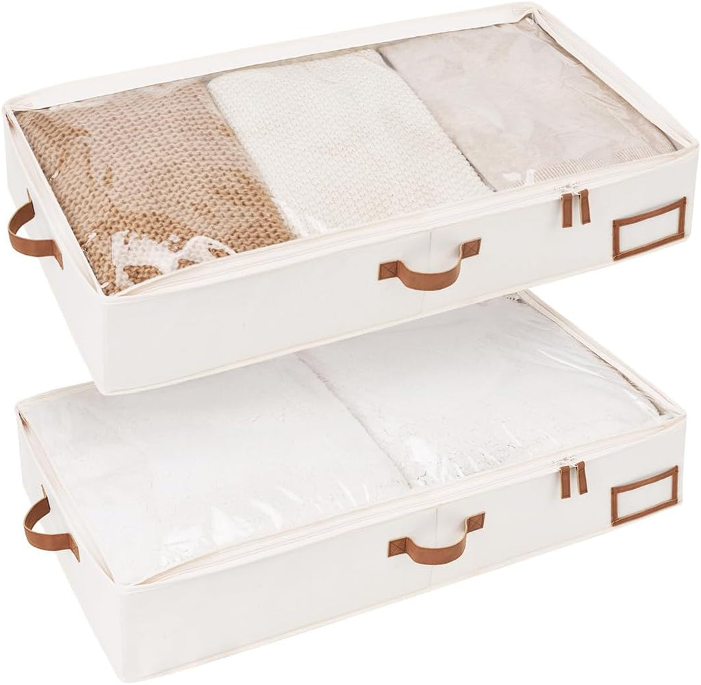 Large Under Bed Storage Containers with Handles and Label Holder, 2 Pack Ultra-thick Fabric Underbed Bins, Closet