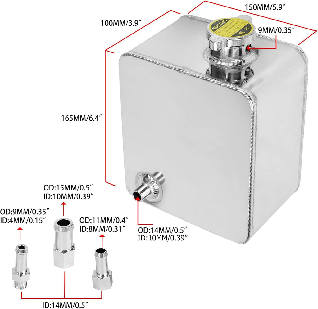 2.5L Aluminum Coolant Radiator Overflow Expansion Tank | Universal Reservoir Recovery Water Tank Bottle for Car Truck