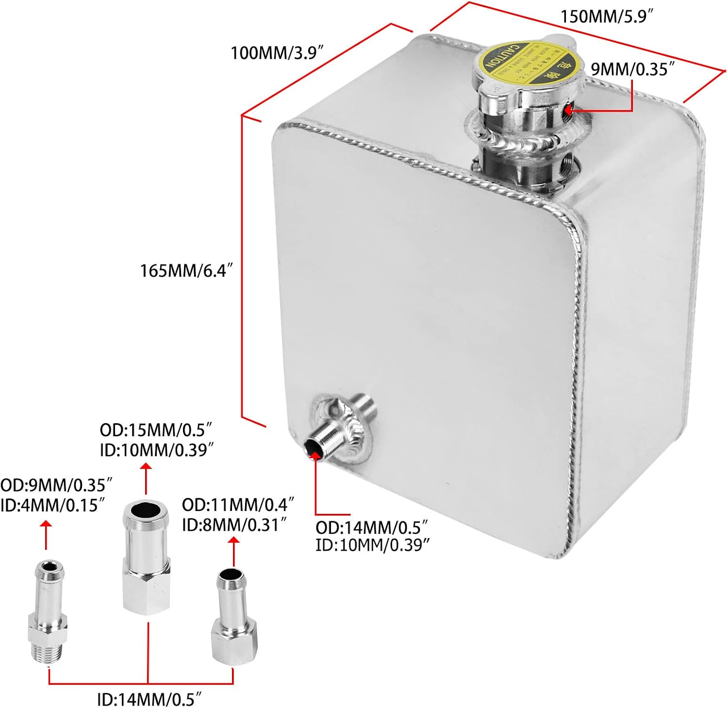 2.5L Aluminum Coolant Radiator Overflow Expansion Tank | Universal Reservoir Recovery Water Tank Bottle for Car Truck