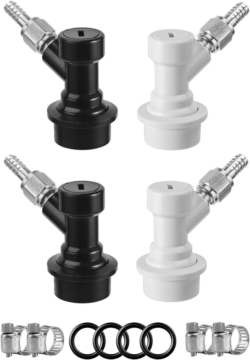 2 Pairs Ball Lock Quick Disconnect Set – Corny Keg Connectors for Homebrew | No Leakage, O.D 1/4" Beer Barb O.D 5/16"