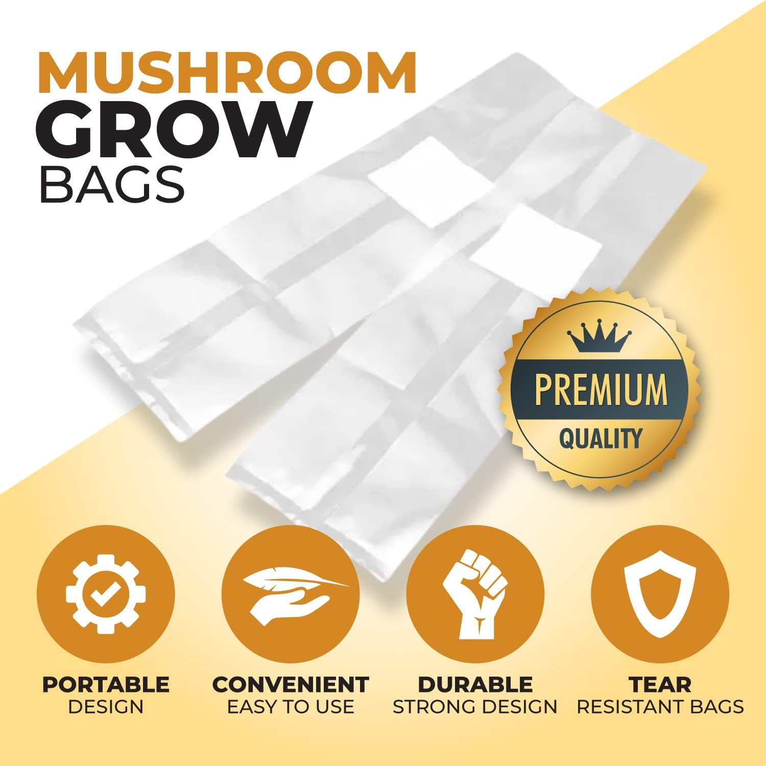 60 Pack, Mushroom Grow and Spawn Bags - Extra Thick Polypropylene Material, Tear Resistant - Size 13" x “4 x “4 with