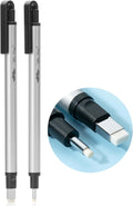 Pen Style Eraser Set, 2 Pack, Square & Round Tip | Precision Pencil Erasers, Retractable Silver Eraser Pens for