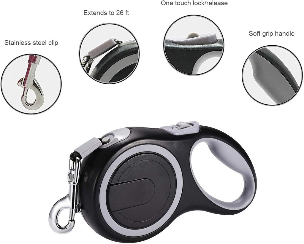 Retractable Dog Leash, EC.TEAK 26 Foot Dog Walking Leash for Medium Large Dogs up to 110lbs, One Button Break & Lock