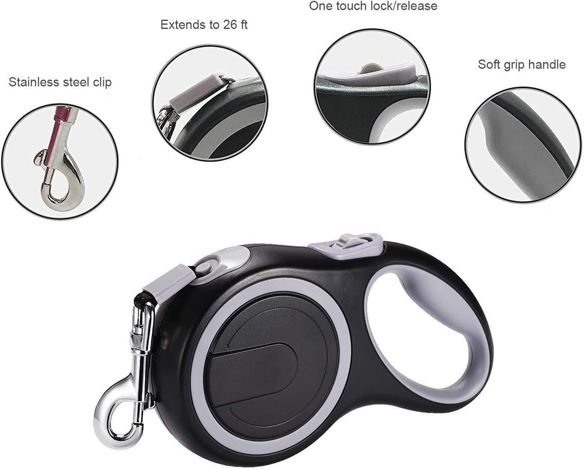 Retractable Dog Leash, EC.TEAK 26 Foot Dog Walking Leash for Medium Large Dogs up to 110lbs, One Button Break & Lock