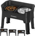 3-in-1 Elevated Dog Bowls - Mess Proof Double Deck 4 Height Adjustable Raised Stand with Stainless Steel Bowl & Slow