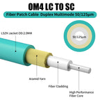 OM4 LC to SC Fiber Patch Cable, Multimode, 10M(33ft),2Pack