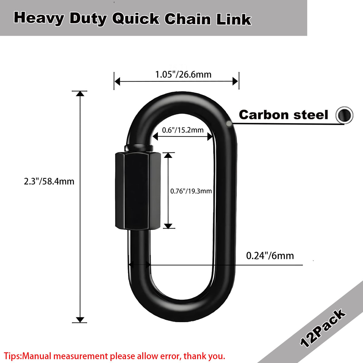 Heavy Duty Quick Link, 2.36IN Quick Chain Link (12PCS,Black)