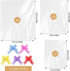 3 Size Clear Cellophane Gift Bags 40x50 24x30 16x24in with Pull Bows