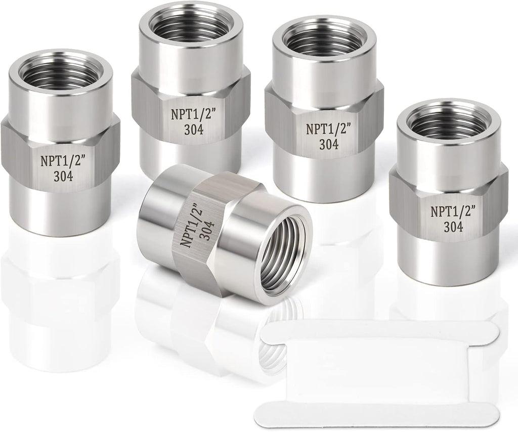 TAISHER 5PCS Forging of 304 SS Hex Coupling,1/2" NPT Female Pipe Fitting