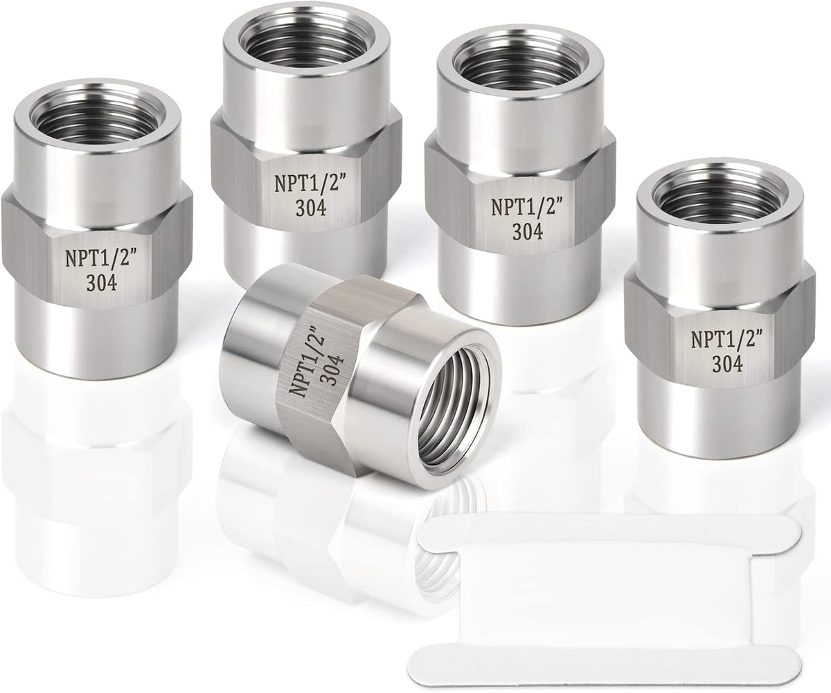 TAISHER 5PCS Forging of 304 SS Hex Coupling,1/2" NPT Female Pipe Fitting