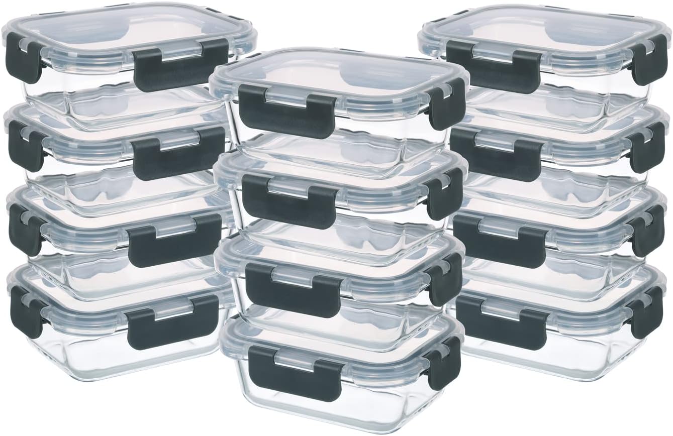 24-Piece Small Glass Food Storage Containers with Lids Airtight, 1.5 Cup Meal Prep Containers Set