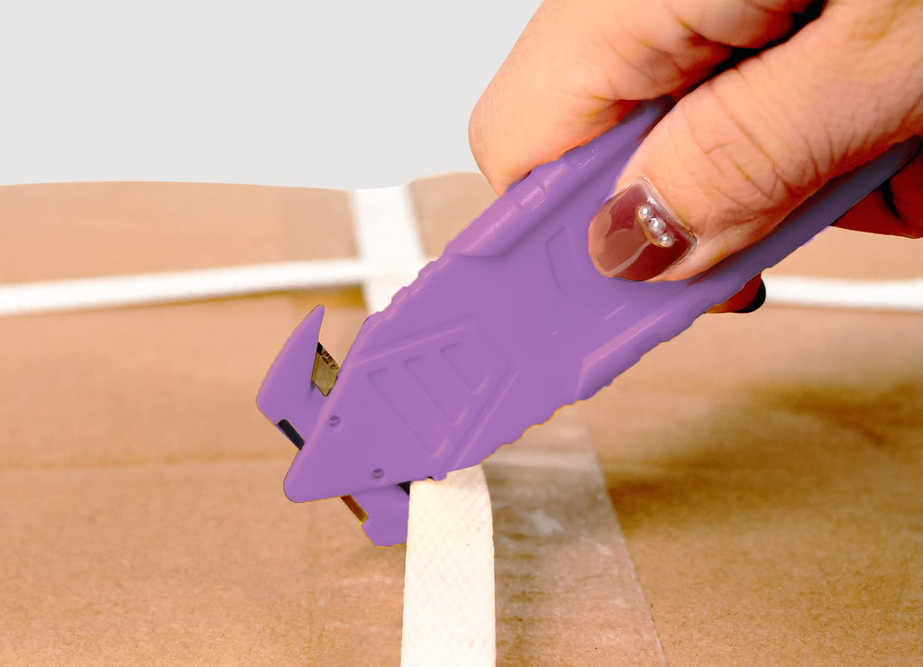 Safety Box Cutter Knife, Recessed SS Blade, 10-Pack, Purple