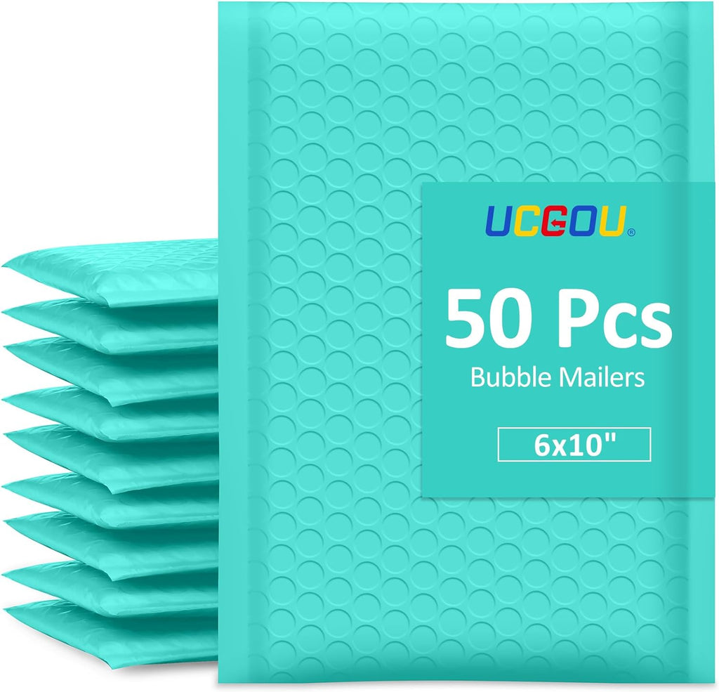 Bubble Mailers 6x10" Teal Usable Size 6x9" Padded Envelopes 50 Pack