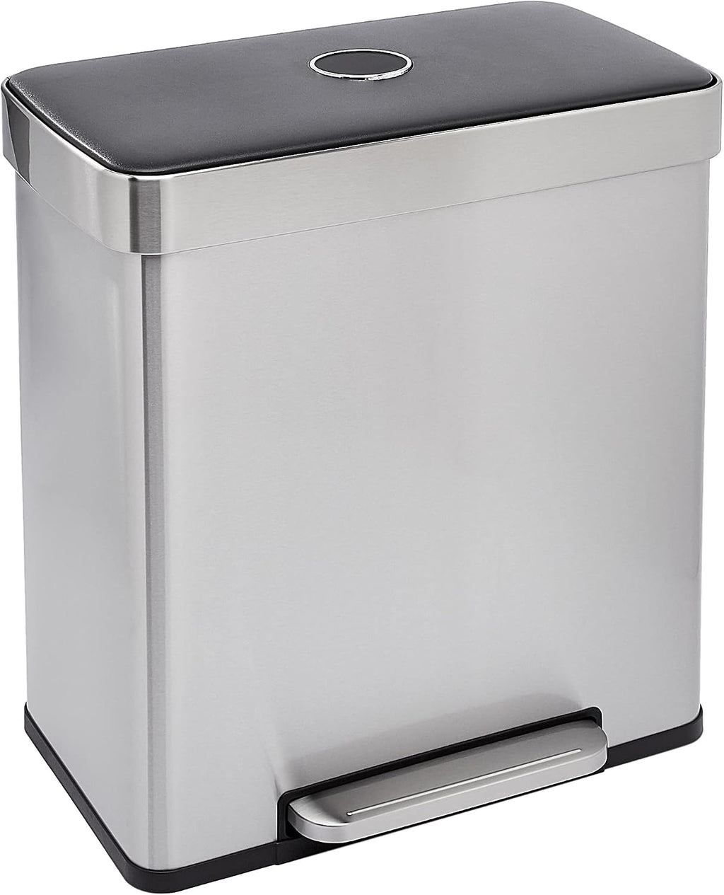 Dual Compartment Recycling Trash Can with Soft-Close Lid, Fingerprint Resistant, Removable Liner Buckets, 60 Liters
