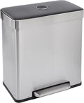 Dual Compartment Recycling Trash Can with Soft-Close Lid, Fingerprint Resistant, Removable Liner Buckets, 60 Liters