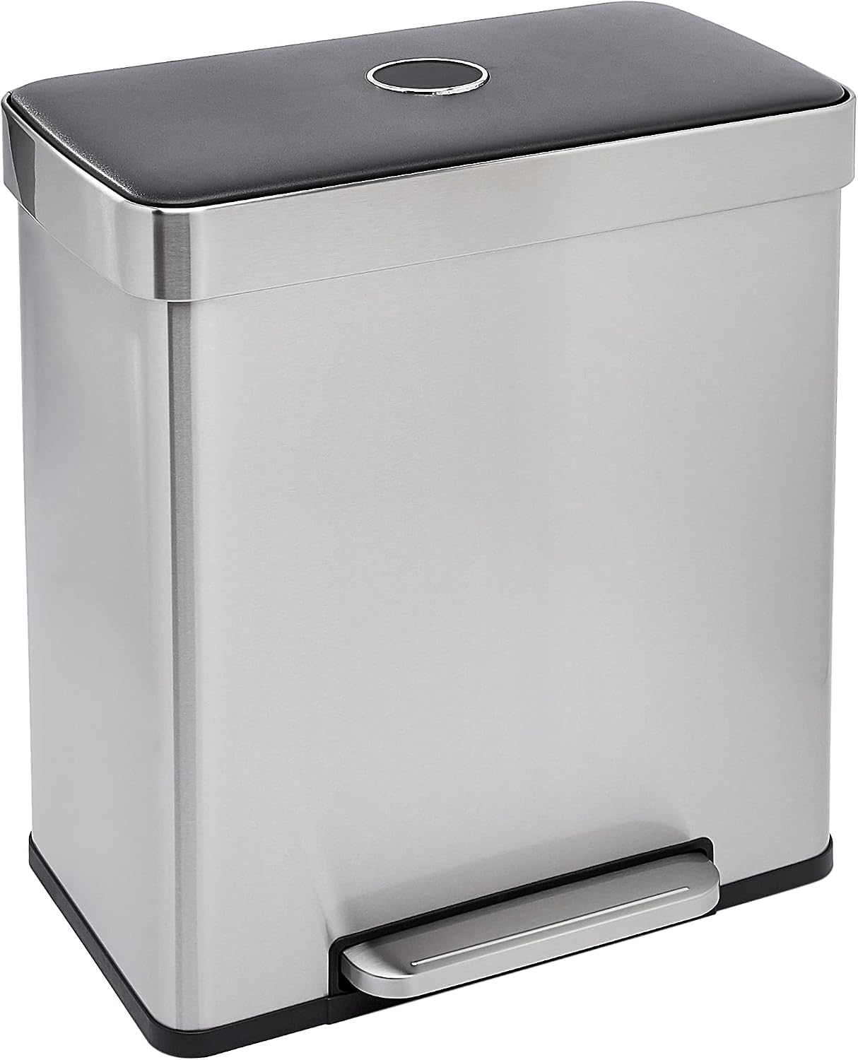Dual Compartment Recycling Trash Can with Soft-Close Lid, Fingerprint Resistant, Removable Liner Buckets, 60 Liters