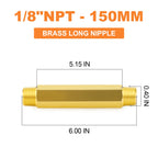 GASHER 5PCS 1/8" MNPT Brass Long Nipple 6" Length Pipe Fitting