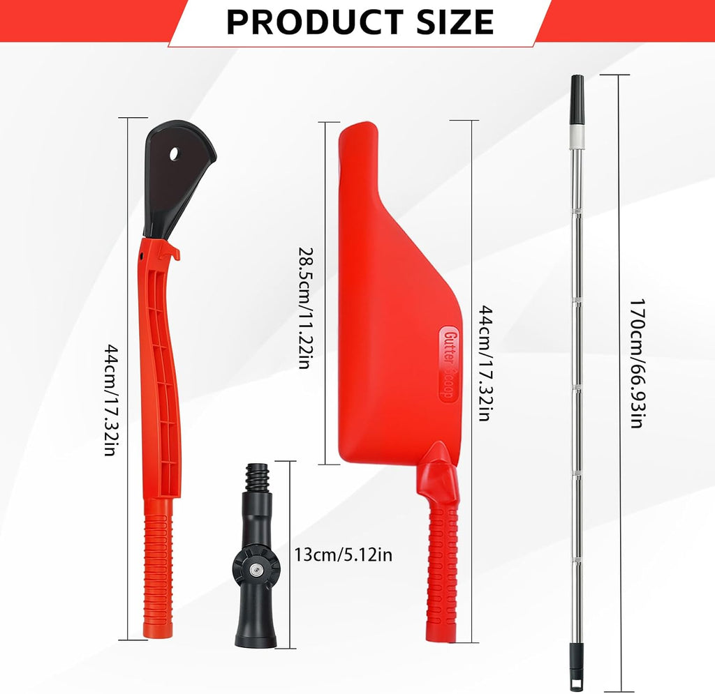 Gutter Cleaning Tools Gutter Scoop with Adjustable Extension Pole Attachment and 6 Pcs Aluminum Extension Poles for