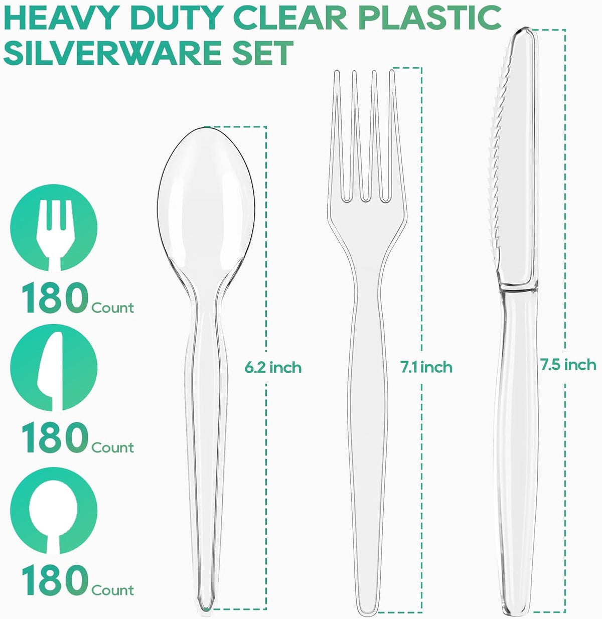 540 Clear Plastic Silverware, Heavy Duty Disposable Cutlery Set