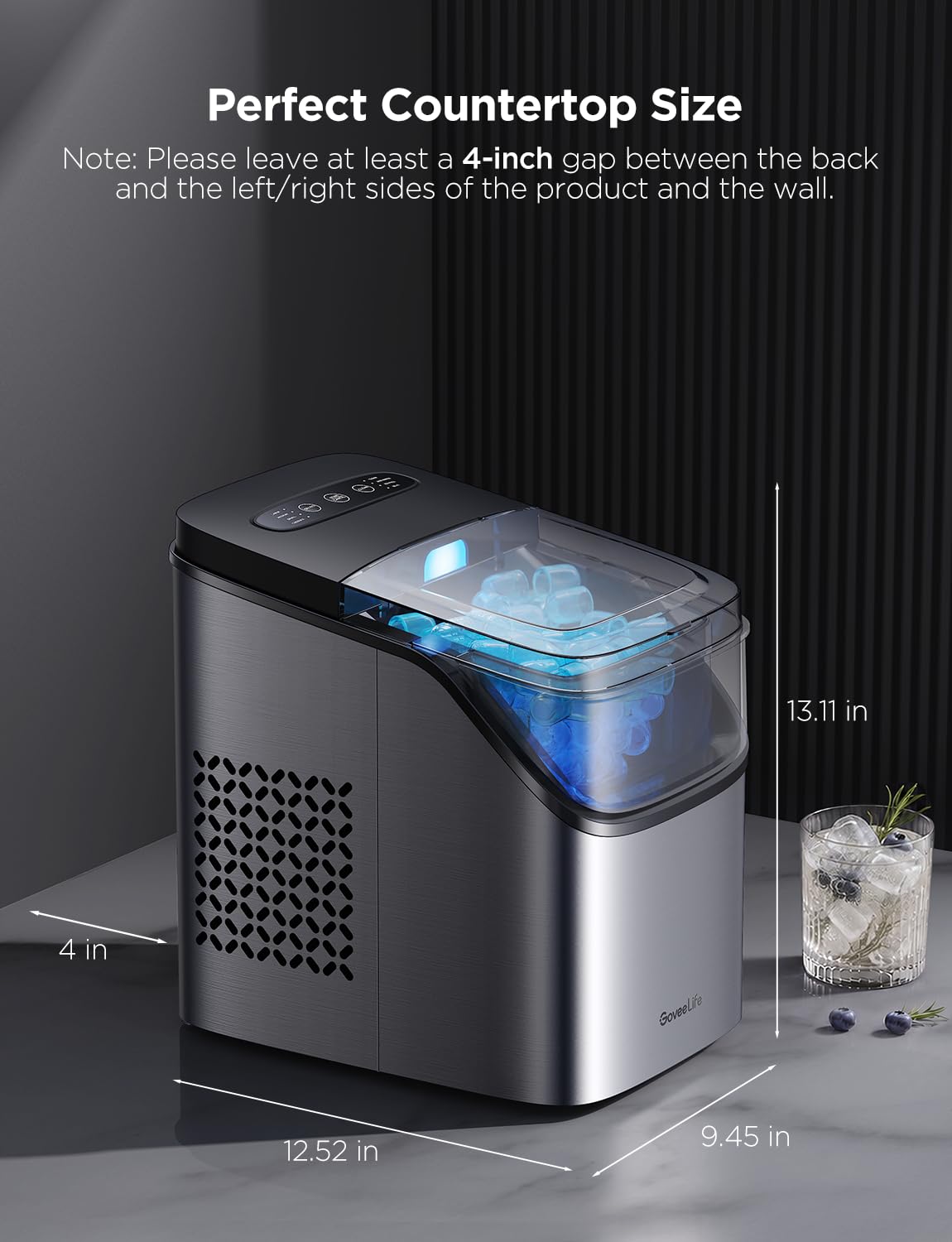 Smart Ice Maker, 9 Ice Cubes in 6 Mins 3 Sizes, 26lbs/Day, Silver