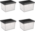 Plastic File Box Clear Storage Bins with Black Lids Letter or Legal-Sized File Storage Container, Stackable, Nestable