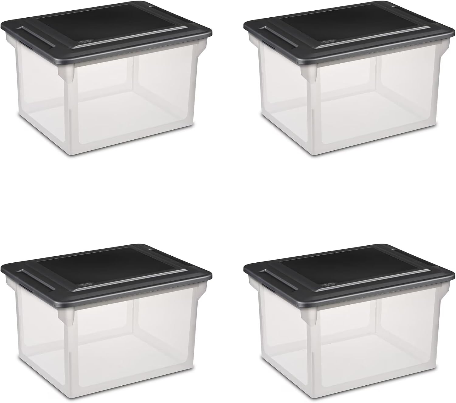 Plastic File Box Clear Storage Bins with Black Lids Letter or Legal-Sized File Storage Container, Stackable, Nestable
