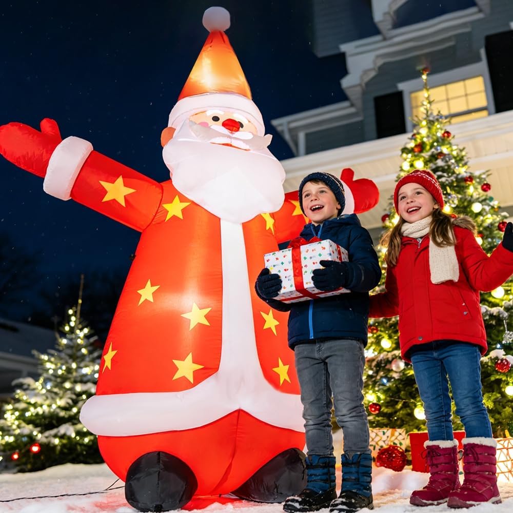 8FT Christmas Inflatables Santa Claus Outdoor Yard Decorations, Christmas Blow up Santa with LED Lights, Winter