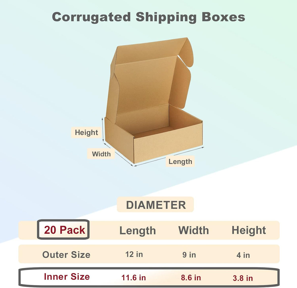12x9x4 Inches Shipping Boxes Pack of 20, Small Corrugated Cardboard Box for Mailing Packing Literature Mailer