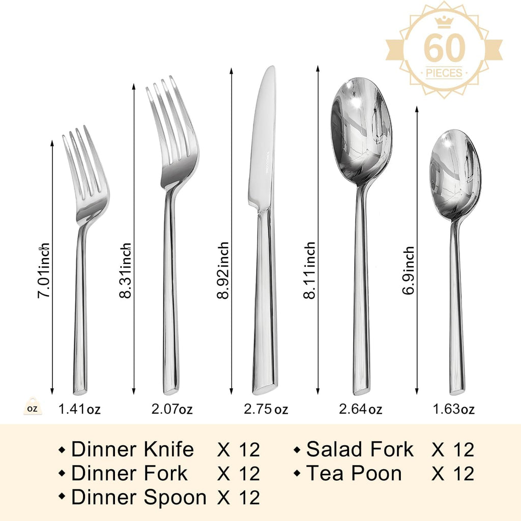 Silverware Set for 12, 60-Piece 18/0 Stainless Steel Flatware Cutlery Set