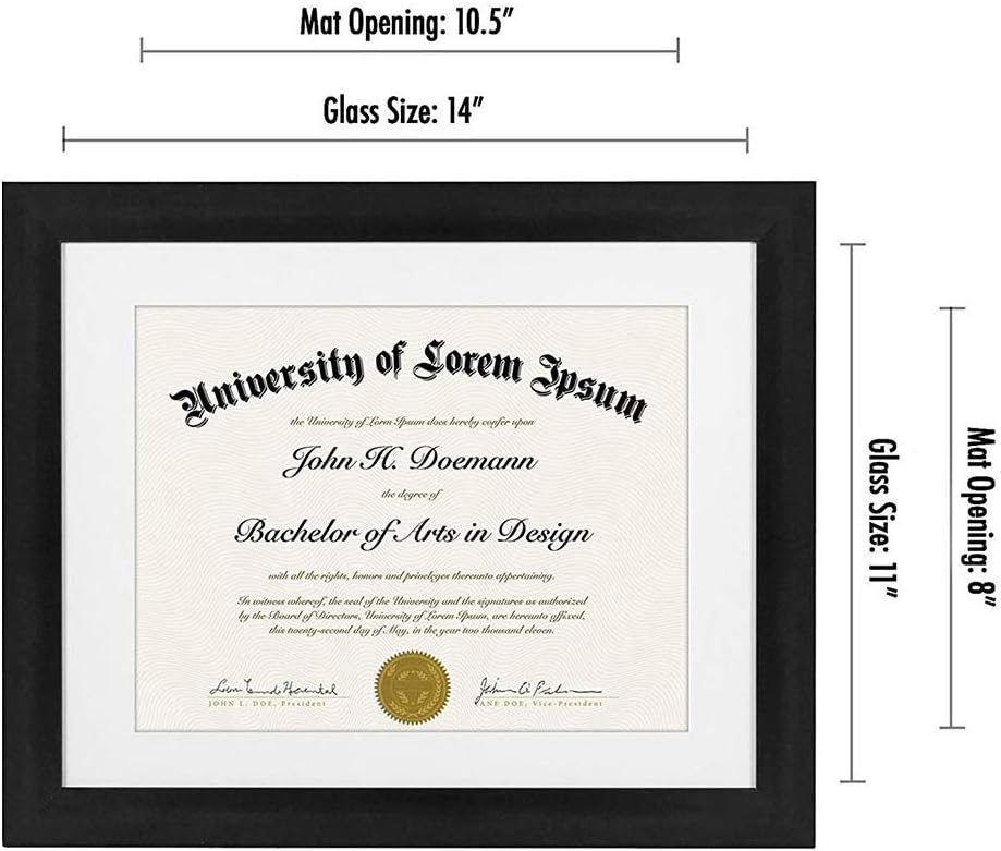 11x14 Diploma Frame with Shatter-Resistant Glass - Use as 8.5x11 Frame with Mat or Display 11x14 Documents Without