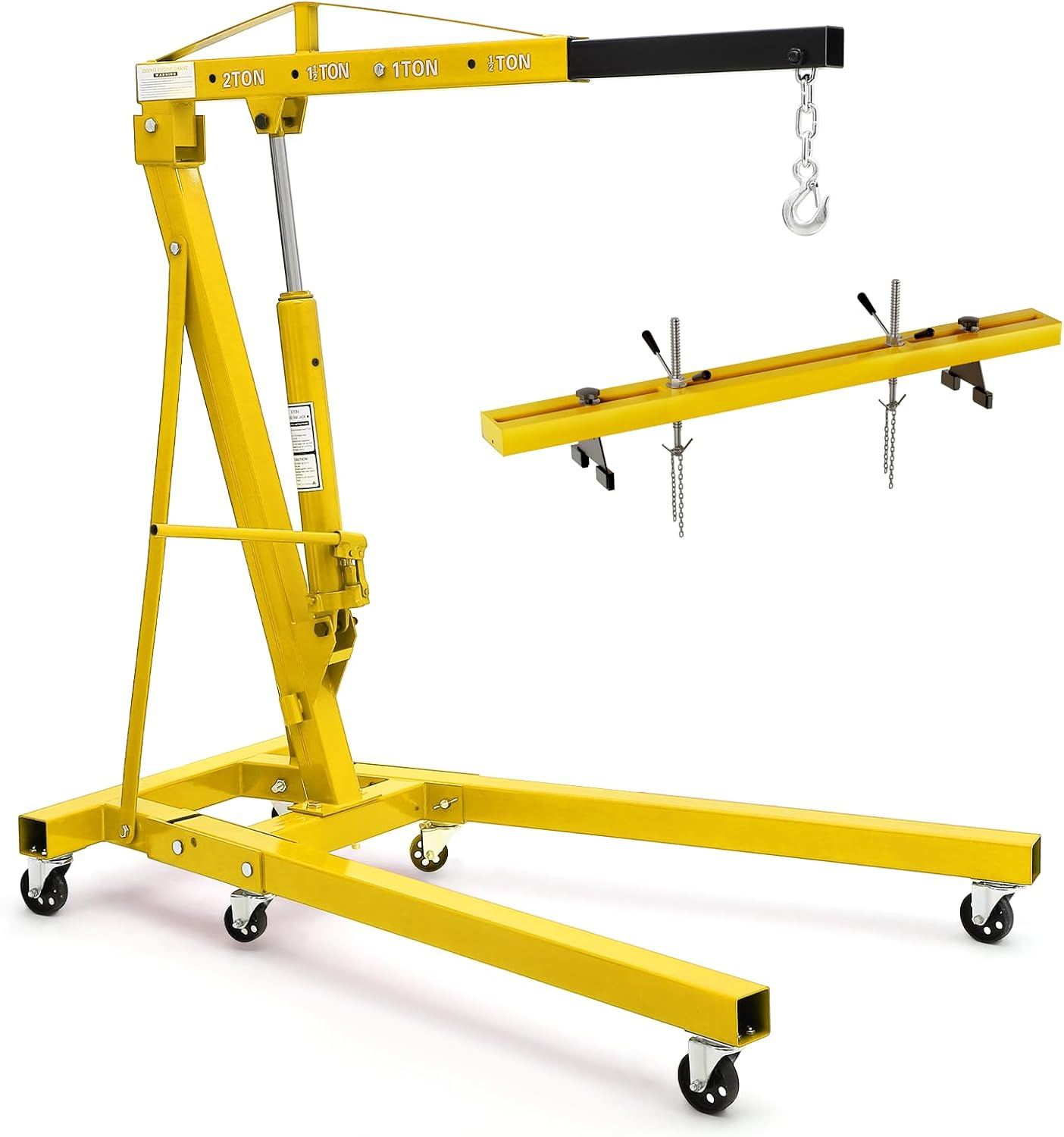 2 Ton Folding Hydraulic Engine Hoist with 59 in Load Leveler 4400 LBS Capacity Heavy Duty Cherry Picker 6 Swivel