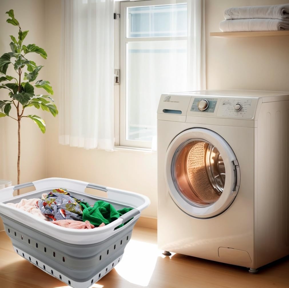 42L (11 gallon) Collapsible Plastic Laundry Basket - Foldable Pop Up Storage Container/Organizer - Space Saving