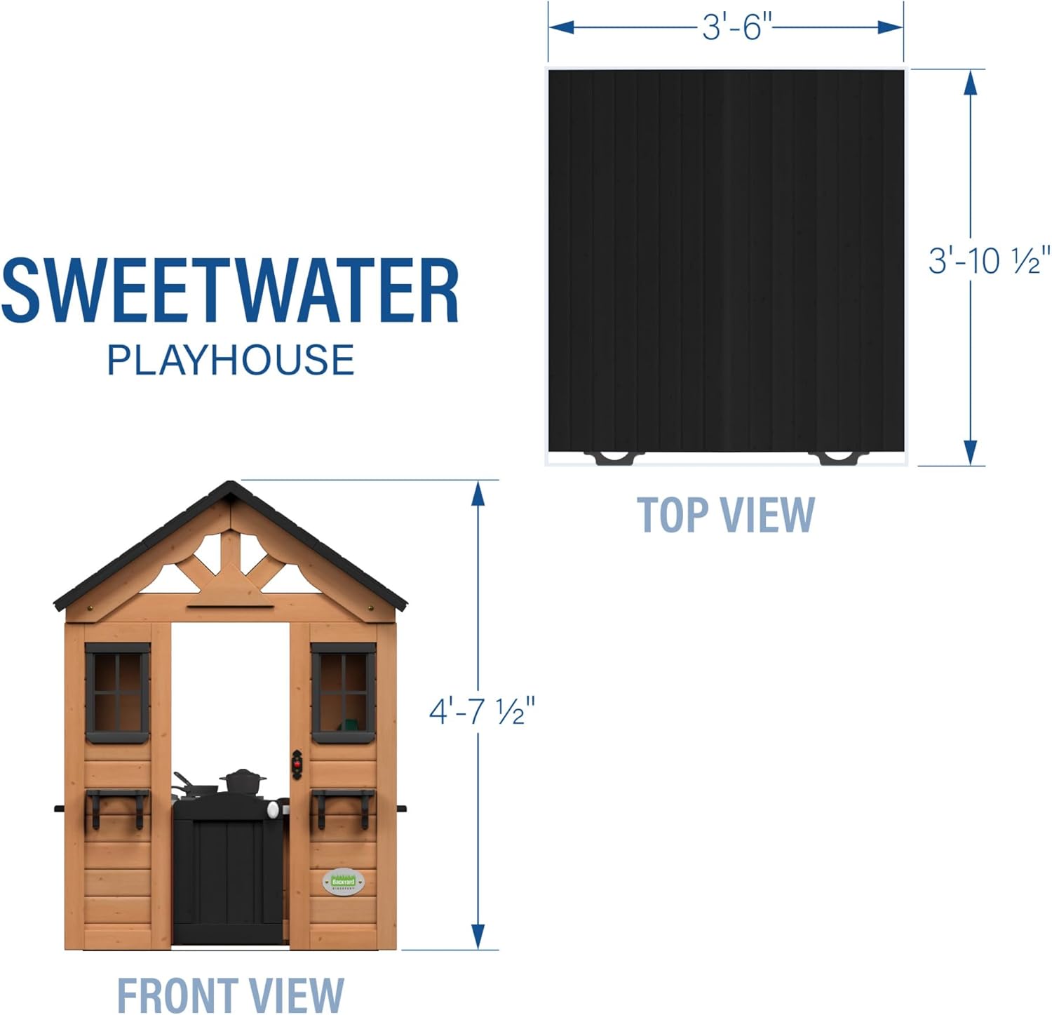 Backyard Discovery Sweetwater Cedar Wooden Kids Playhouse Cottage with Play Kitchen, Snack Bar, Half Door, Toy Phone