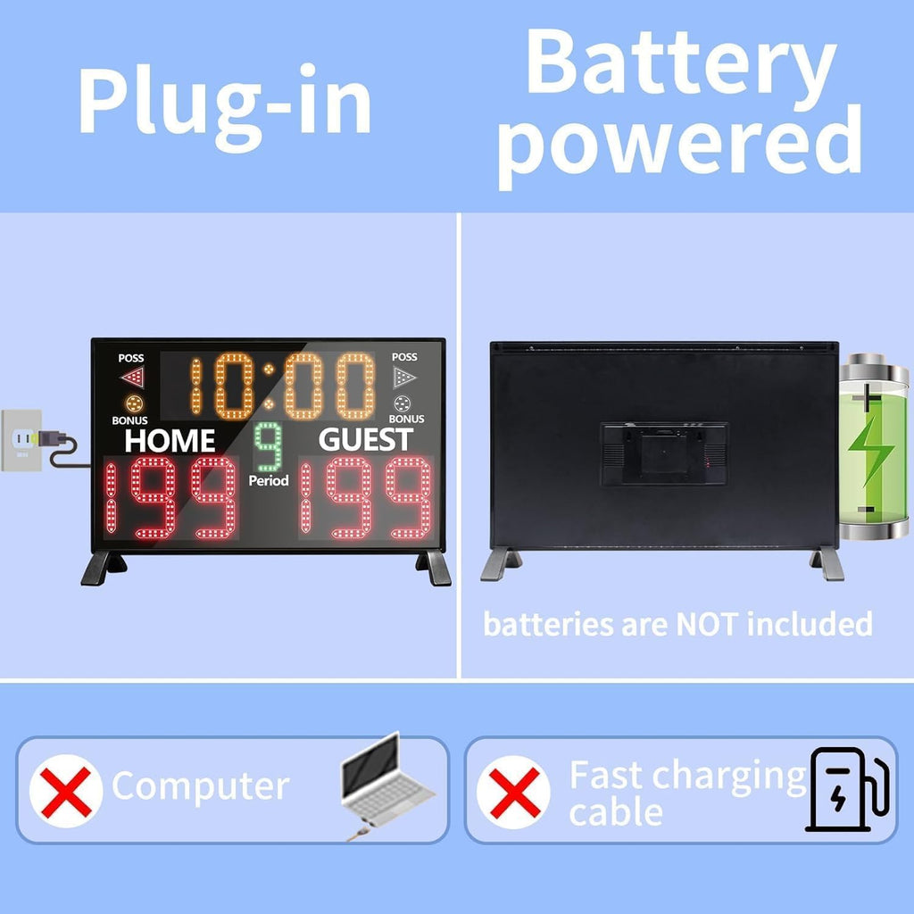 Bigger LED Digital Scoreboard, Portable Basketball Scoreboard with Timer Clock, Electronic Scoreboard with Remote