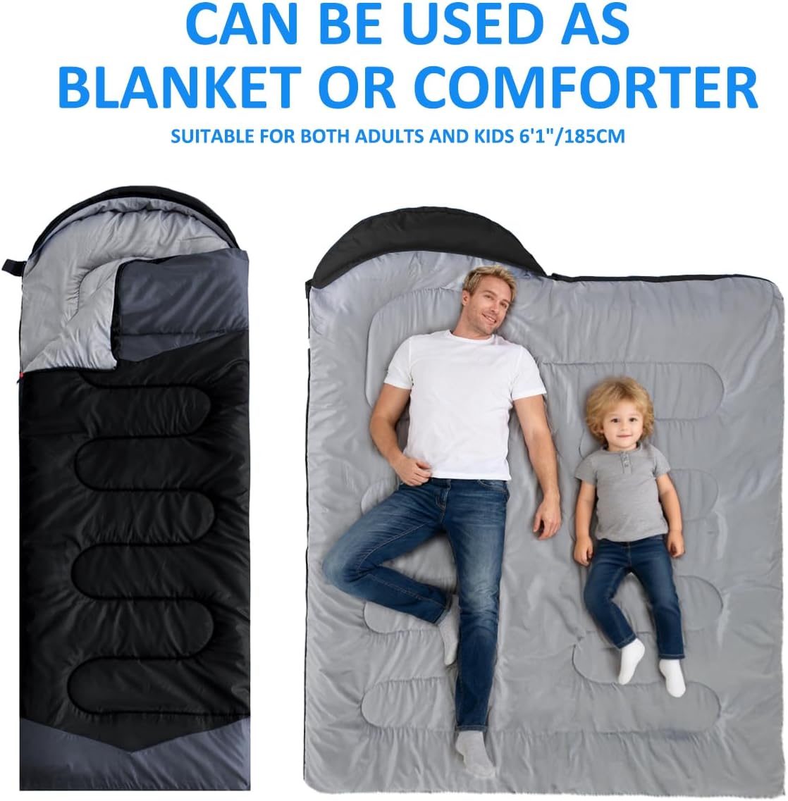 Camping Sleeping Bag - 3 Season Warm & Cool Weather - Summer Spring Fall Lightweight Waterproof for Adults Kids