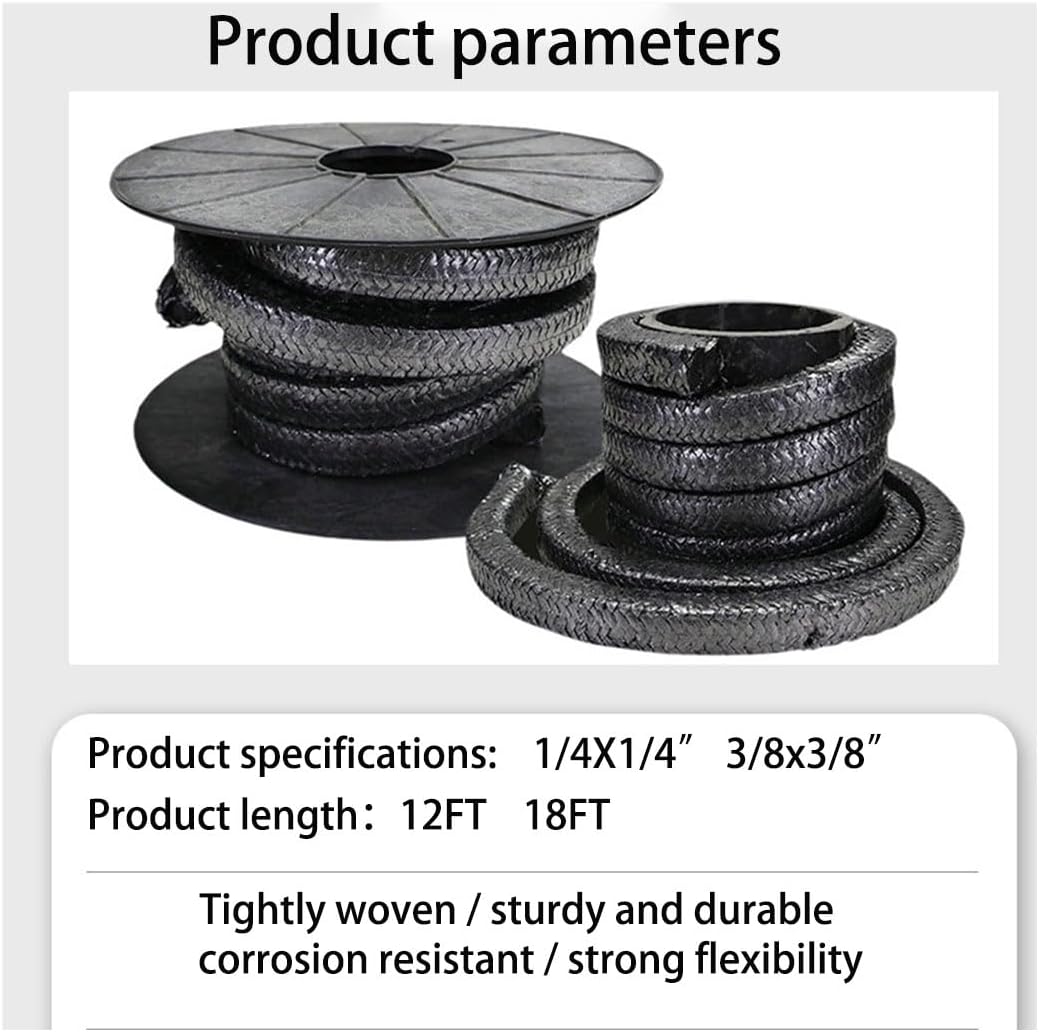 18ft Flexible Graphite Braided Packing Rope, 1/4" x 1/4" Square Seal for Pump, Valve, and Mechanical Shaft Repair
