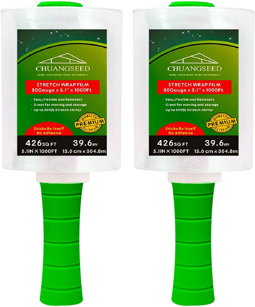 2-Pack Industrial Mini Clear Stretch Wrap Film 80 Gauge 5.1" 1000ft for Pallet Wrap with Plastic Handle,Durable