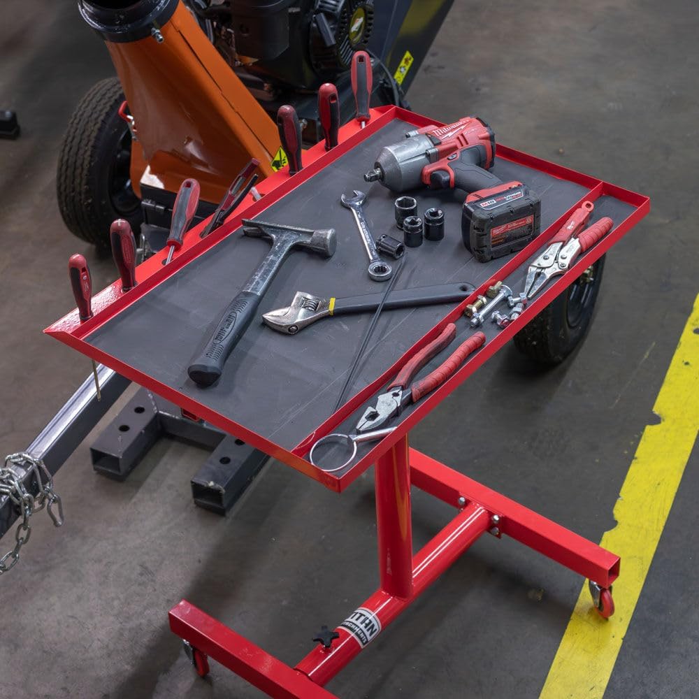 Adjustable Rolling Workshop Table, 200 LB Capacity, Red Finish, Mobile Workstation for Shops, Garages, Repair Shops