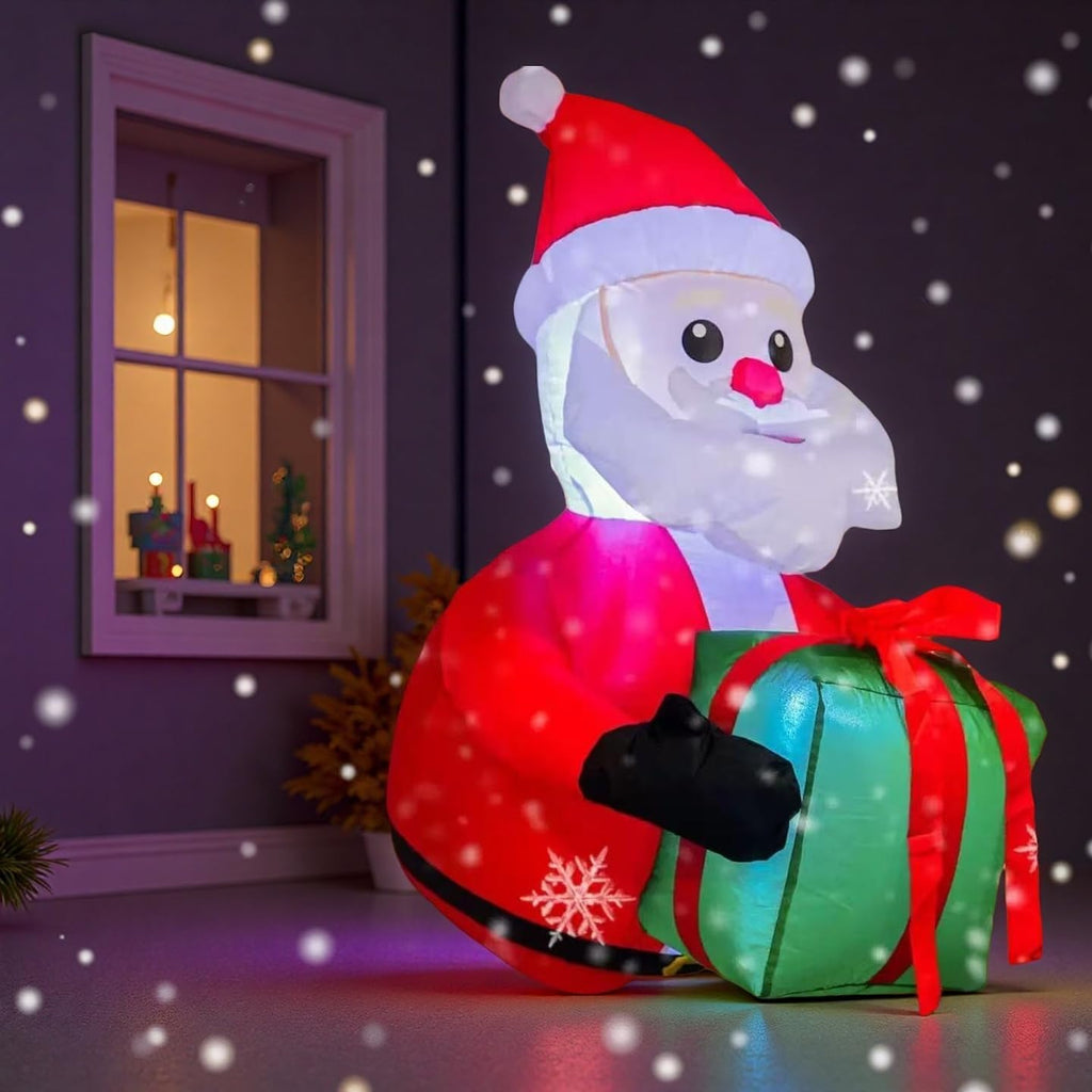 3.3FT Christmas Inflatable Climbing Santa Claus with Green Gift Bag, Light-Up Door Decor, Outdoor/Indoor Holiday