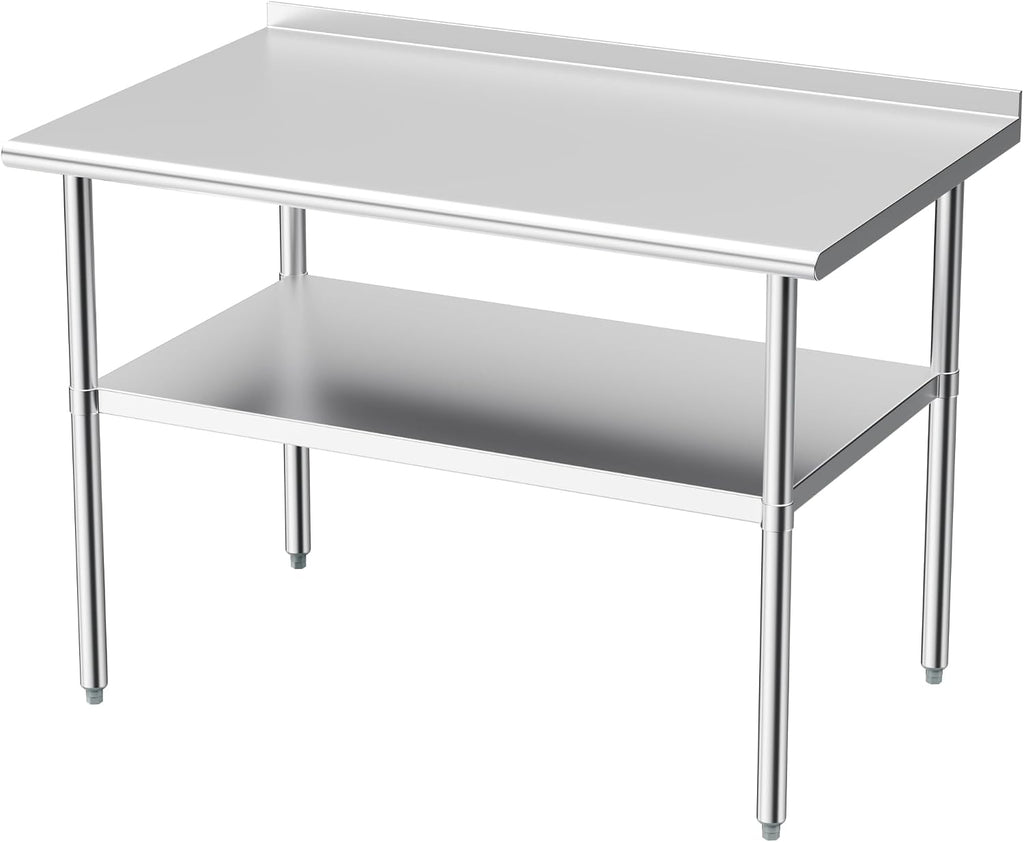 Stainless Steel Table for Prep & Work, 30x48 in, Metal Commercial Heavy Duty Table with Backsplash and Adjustable