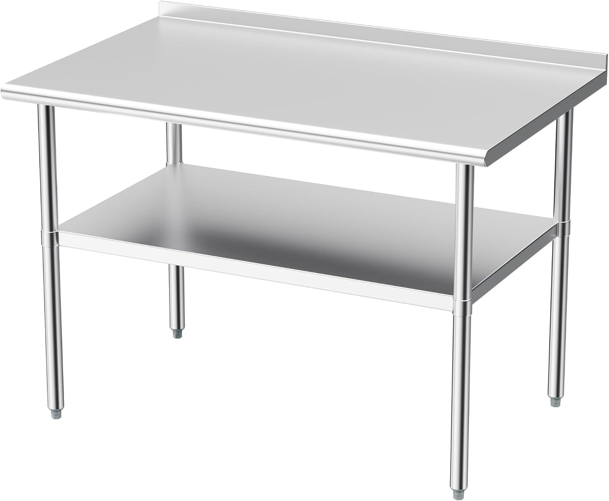 Stainless Steel Table for Prep & Work, 30x48 in, Metal Commercial Heavy Duty Table with Backsplash and Adjustable