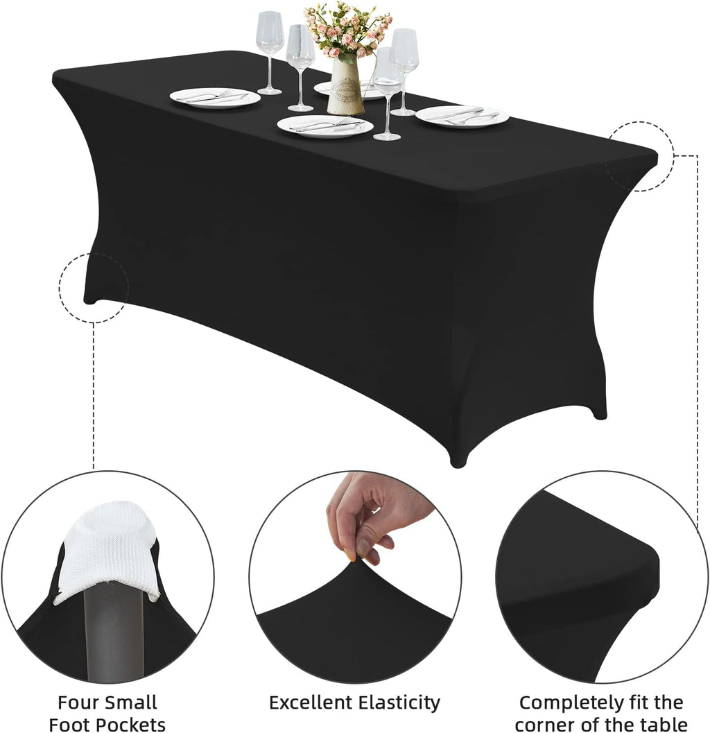 6FT Stretch Spandex Fitted Tablecloth,Rectangular Table Cover,Black